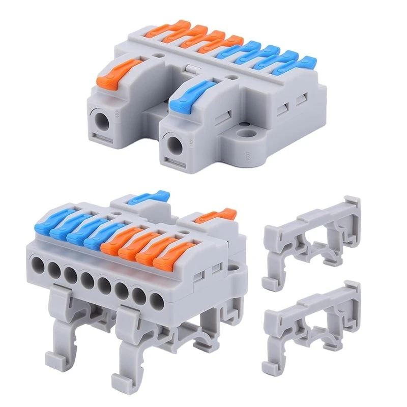 AT29-6Pcs DIN Rail Terminal Blocks 2 In 8 Out, 600V 32A Lever Wire Connector, Flame-Retardant PC For Control Cabinet Wiring