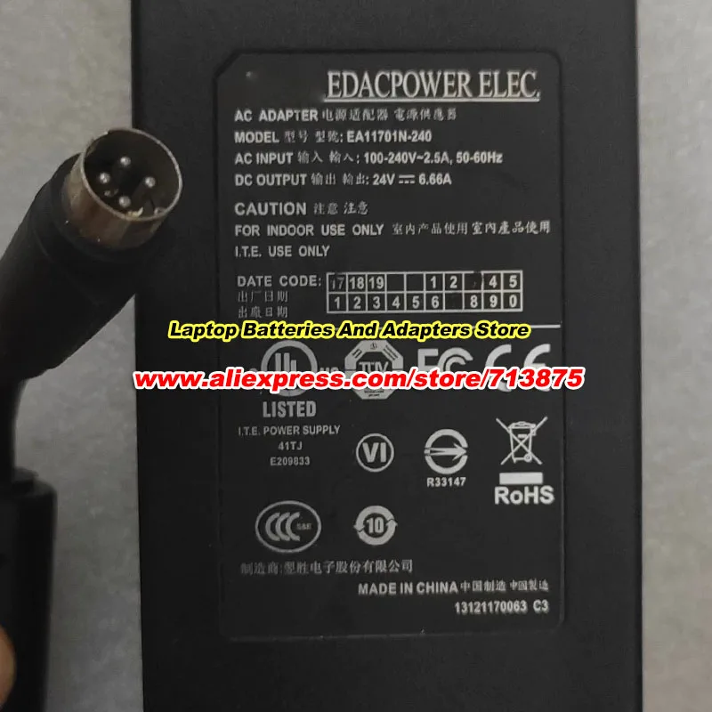 Genuine EA11701N-240 AC Adapter For EDAC 24V 6.66A 159.84W Power Supply with 4Pins Charger