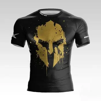 Męska letnia koszulka z nadrukiem 3d Muscle Male Warrior Helmet Graphic T-Shirt Wysokiej jakości luźna, sportowa koszulka z krótkim rękawem i okrągłym dekoltem