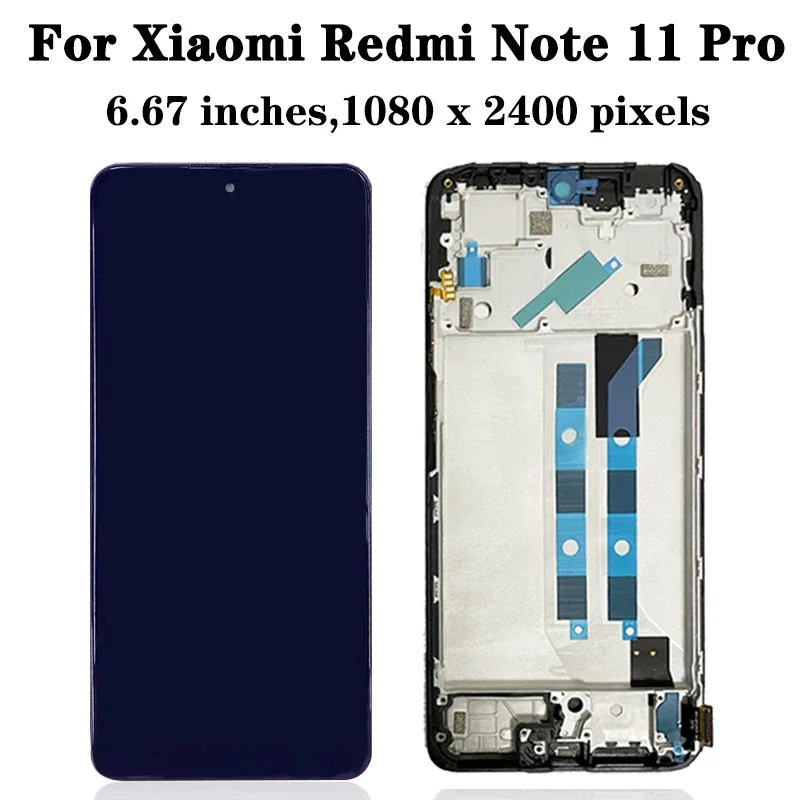 Hoge kwaliteit voor Xiaomi Redmi Note 11 Pro LCD 2201116 TG touchscreen-digitizer met frame voor Redmi Note 11 Pro 5G 21091116 I LCD-scherm