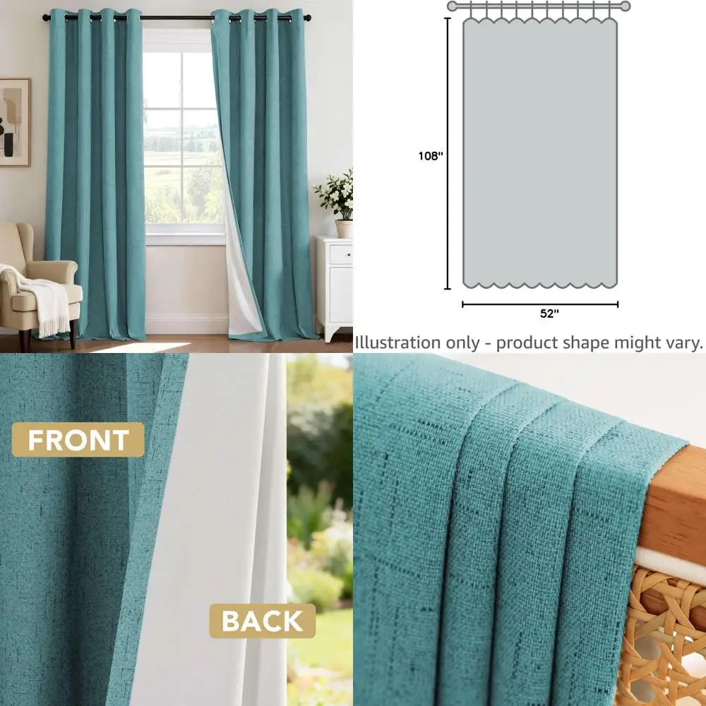 

Шторы блэкаут с люверсами, имитация льна, 108 дюймов, цвет бирюзовый, комплект из 2 панелей для спальни и гостиной