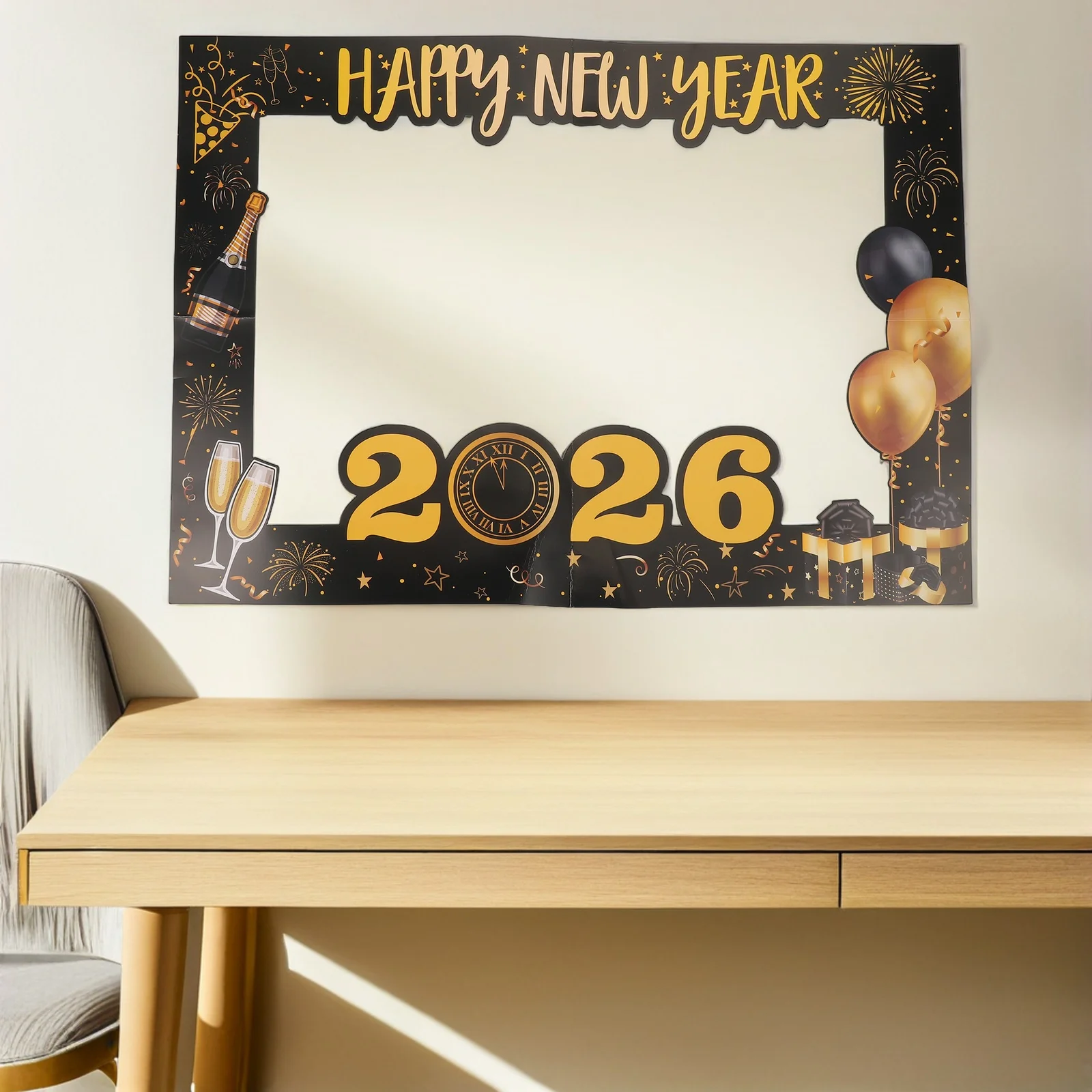 

New Year 2026 Photo Booth Frame Large Handheld Cardboard Selfie Prop Countdown Party Decoration for Family Events