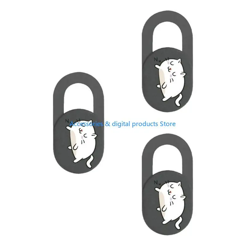 77JD 3pcs Camera Privacy Protector Sticker Webcam Cover Slide Universal Phone Camera Cover Cartoon Kitten Camera Cover