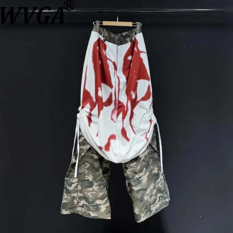 WVGA Spring Autumn New Man Tide Asymmetrical Deconstructed Camouflage Patchwork  Niche Casual Pants Wide-Leg Street Style W20786