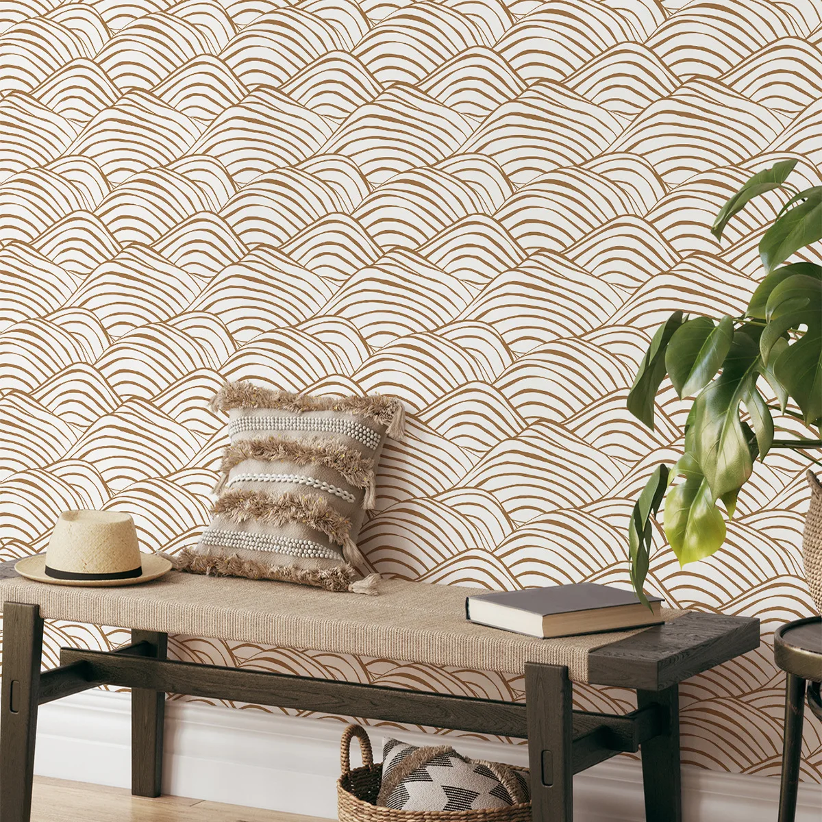 Peel and Stick Wallpaper Wavy Stripe Removable Waterproof Self Adhesive Contact Paper for Bathroom Bedroom Cabinet Decor