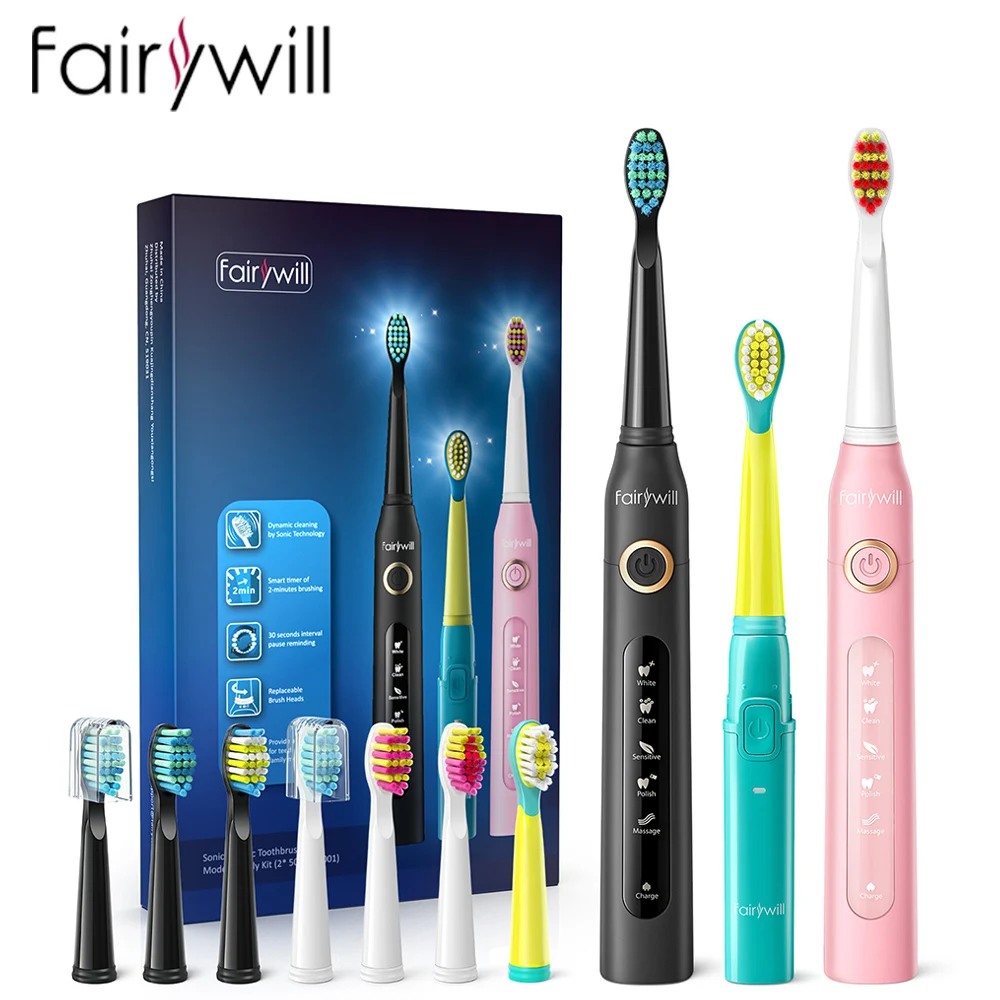 Fairywill Family Electric Sonic Toothbrush FW-507 USB Charge Rechargeable Waterproof Cleaner Smart Timer Electronic Tooth Brushe