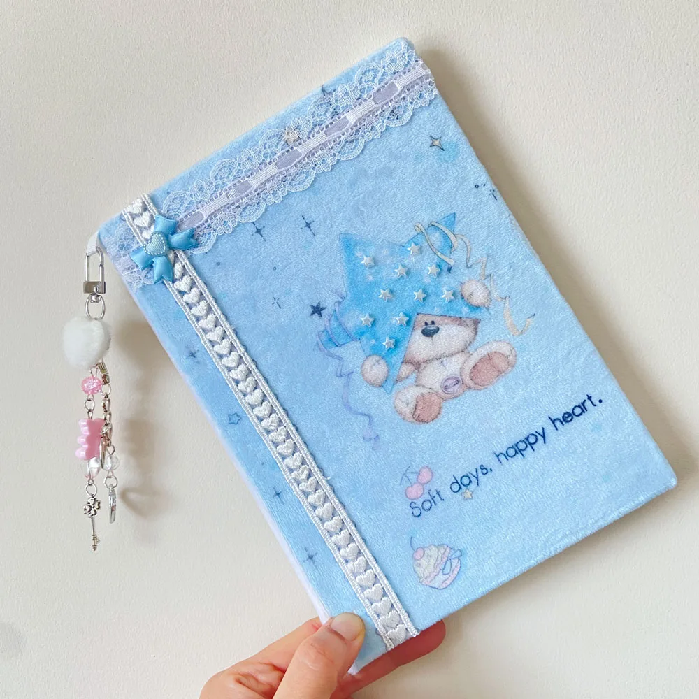 A5 Journal 96 Pages Lined Notebook Lace Decor with Bear Keychain Charm  Aesthetic Diary for Girl Student Cute Stationery
