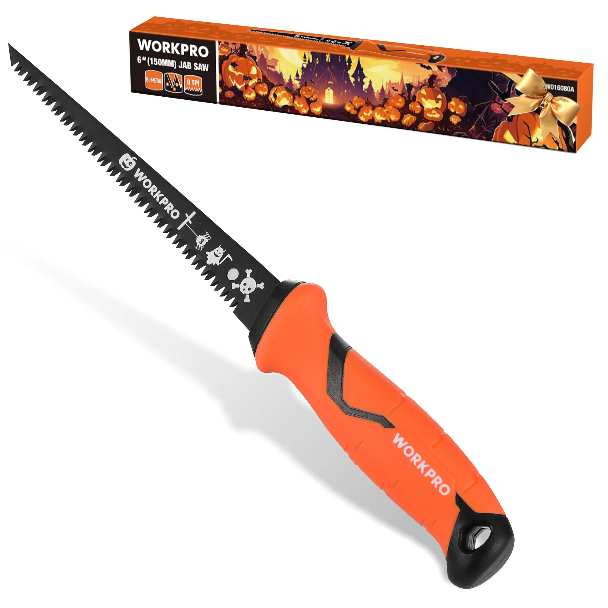 WORKPRO 6” Drywall Saw Fast Cut Keyhole Jab Sheetrock Saw Bi-Metal Blade with TPR Handle Pumpkin Carving Tool with Gift Box