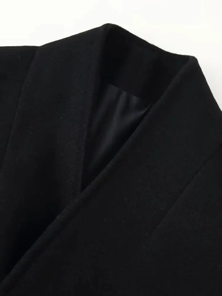 

HH Woman Fashion Long Sleeves Waist Warm Long Coat Female Winter Single-breasted Stand-up Collar Pockets Solid Woolen Coat