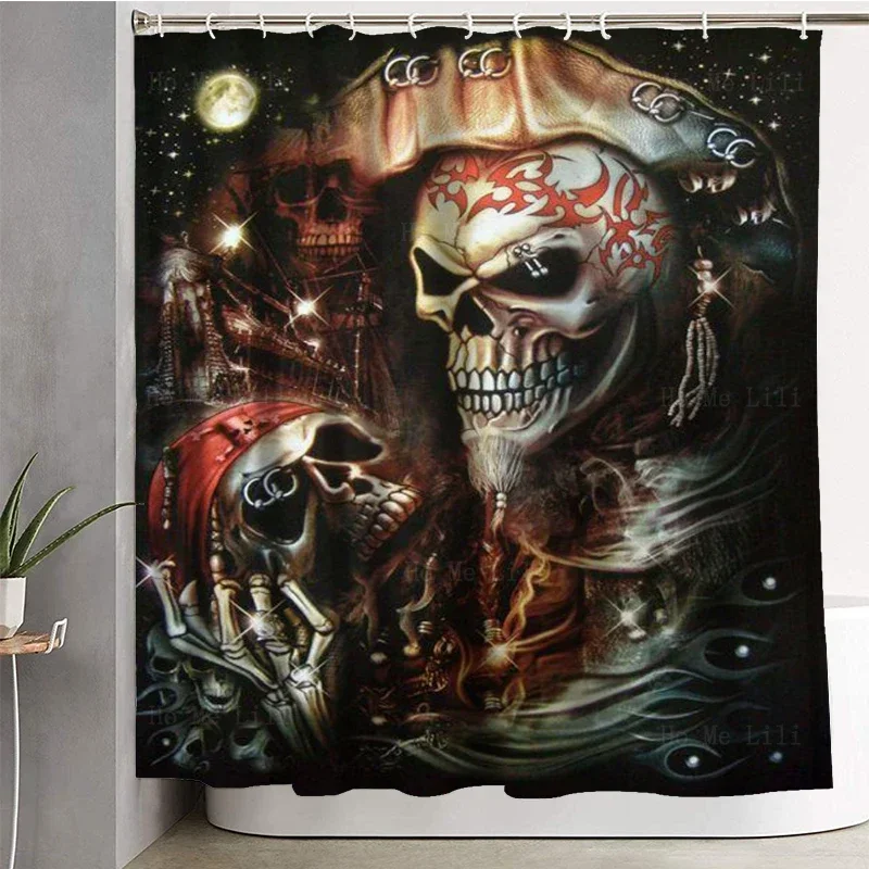 Modern Art Pirate Skull Rock Band Heavy Locomotive Jack O' Lantern Halloween Shower Curtain By Ho Me Lili For Bathroom Decor