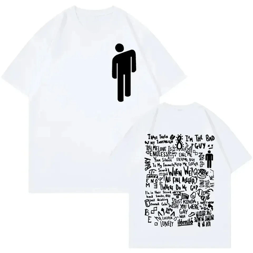 Crew Neck T - Shirt with Billie Eilish Icon Lyric Collage Creative - Inspired Graphic Featuring Pop Art for Fans Billie Eilish