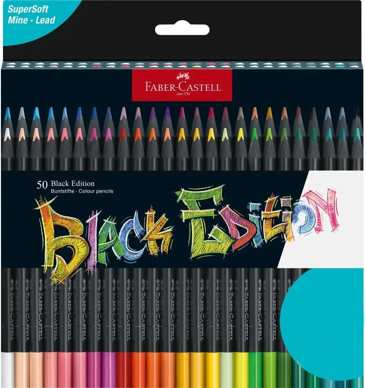 

Premium Black Edition Colored Pencils, 50 Vibrant Colors with Ergonomic Grip for Smooth Drawing