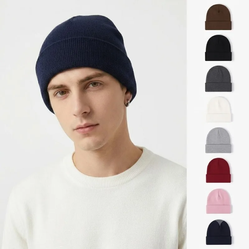 Unisex Solid Color Knitted Beanie Classic Cuffed Skull Cap Elastic Warm Winter Hat Simple Basic Style Multiple Outdoor Headwear