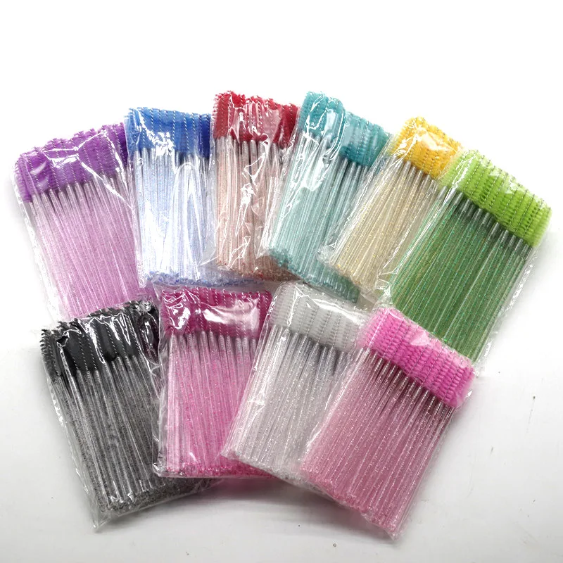 50 Pcs Eyelash Brushes Pack False Eyelash Extension Tools Eyebrow Mascara Wand Spiral Lash Brush Beauty Makeup Application Brush