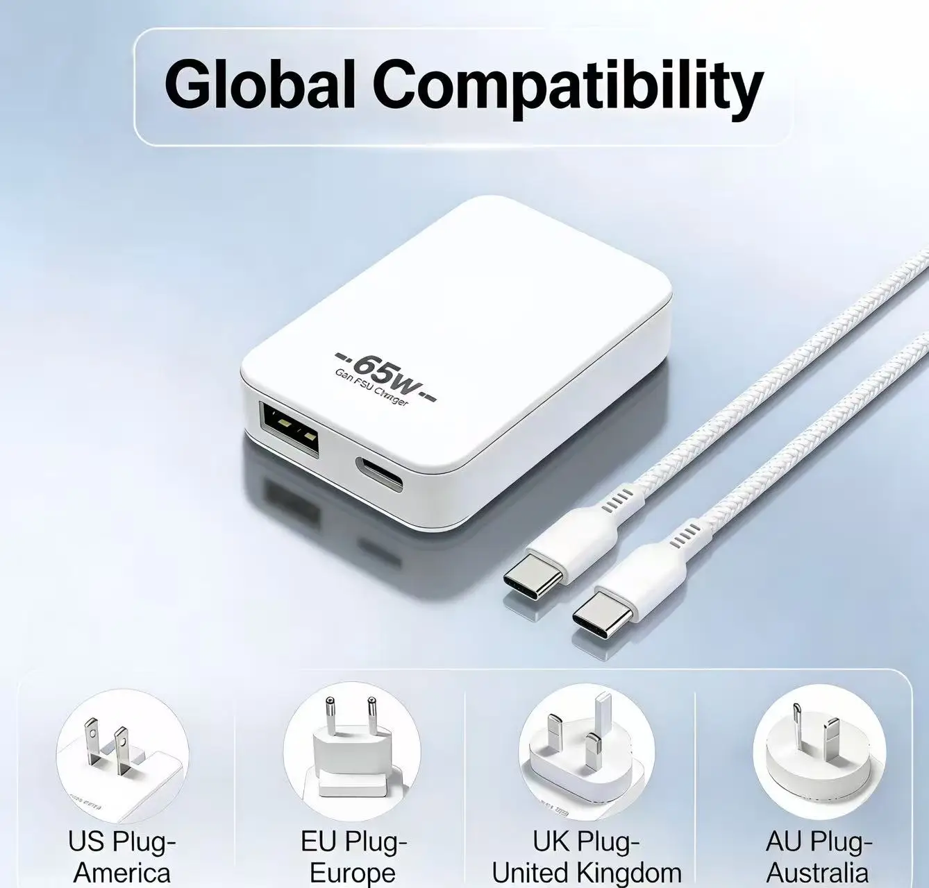 

Зарядное устройство GaN 65 Вт с двумя портами USB-C PD 3.0 и USB-A Quick Charge 3.0 для MacBook Pro, iPhone 15/14, Samsung Galaxy S24, ноутбуков