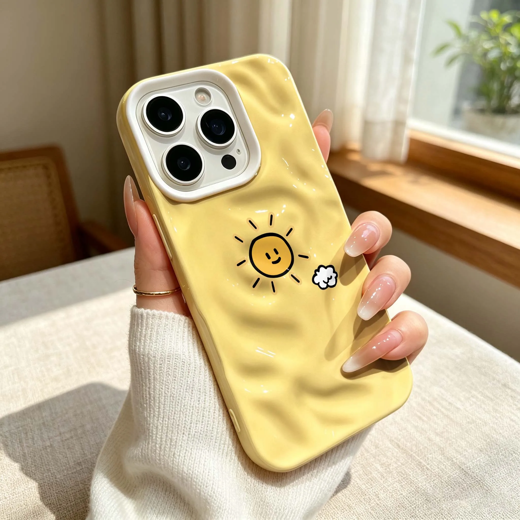 Cartoon Smiling Sun Cloud For Apple iPhone 17 Air 16 15 14 13 12 11 Plus Pro Max Phone Case Cover