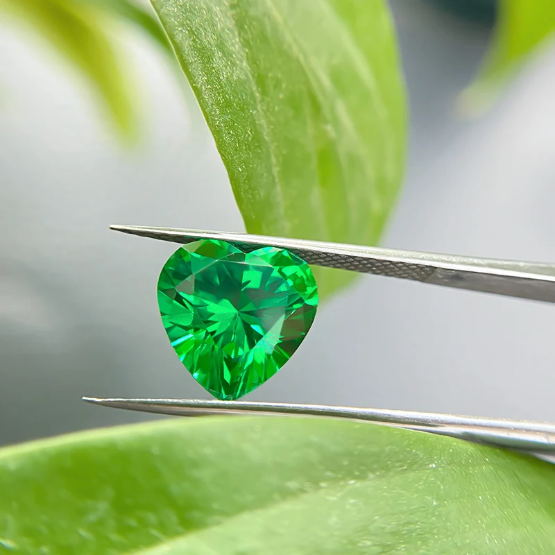 Manufacture high quality Tsavorite Lab grown gems heart cut shape green synthetic Gems Gemstones for Jewelry making