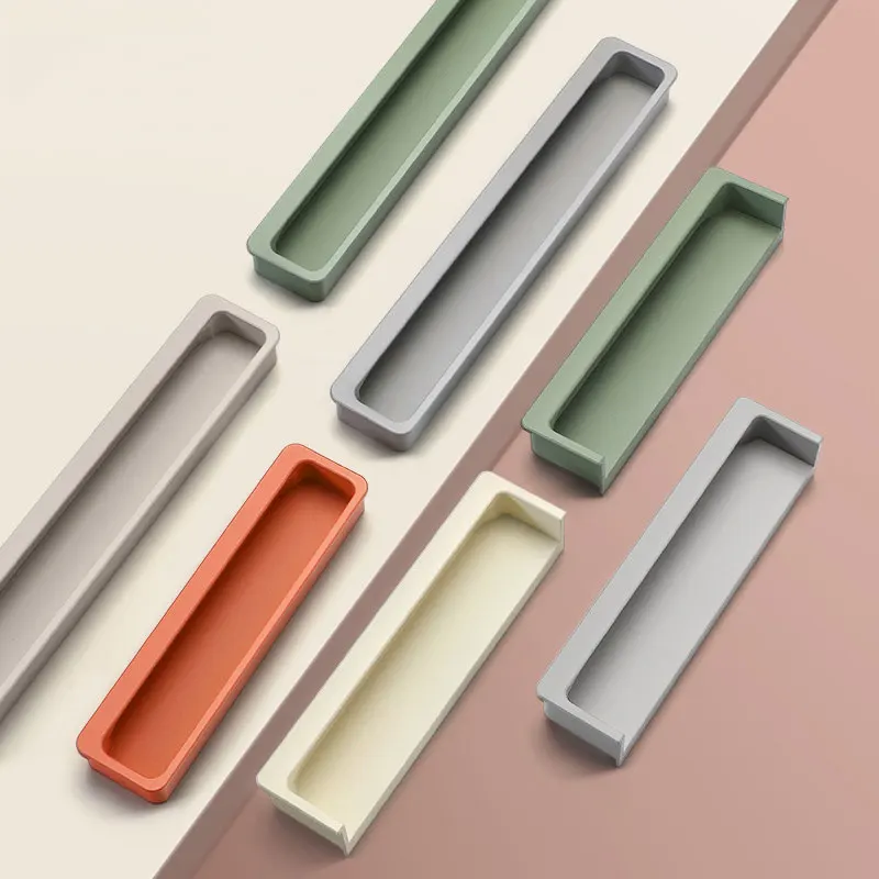 Embedded Hidden Handles for Cabinets and Drawers Wardrobe Pulls for Kids Aluminum Alloy Furniture Hardware Kitchen Accessories