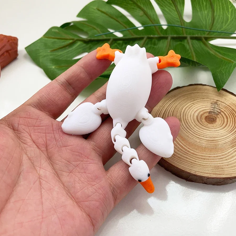 3d Printed Cute White Goose Model With Movable Neck, Plastic Ornament With Movable Joints, Creative Desktop Decoration Sculpture