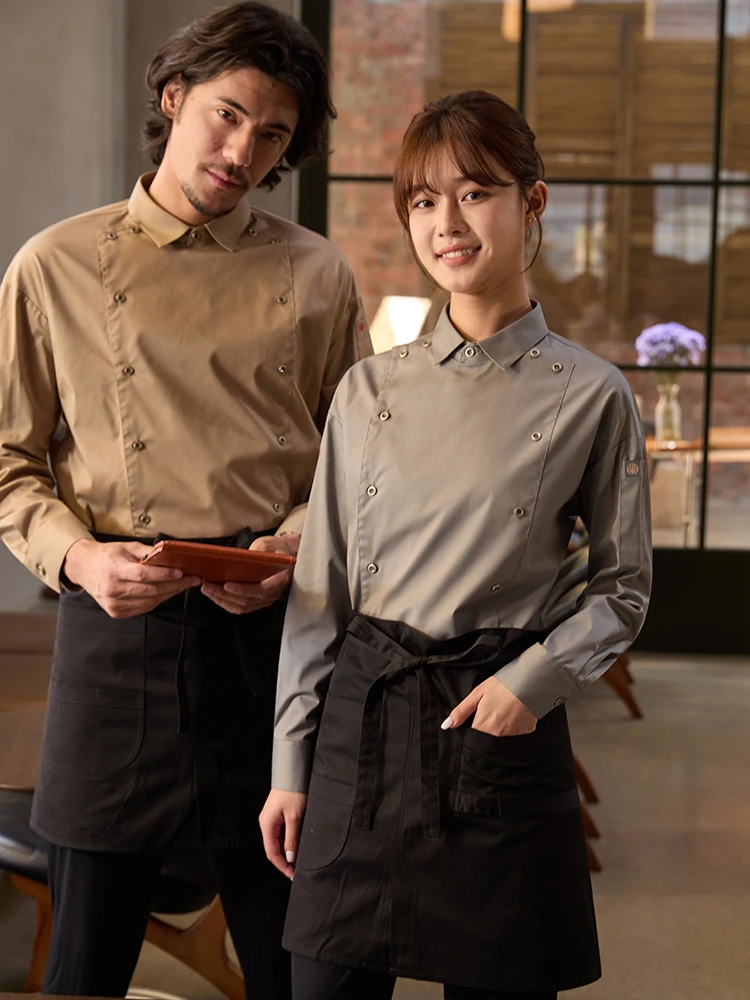 長袖シェフユニフォーム 飲食店スタッフ用 メンズ レディース ホテルキッチン衣装