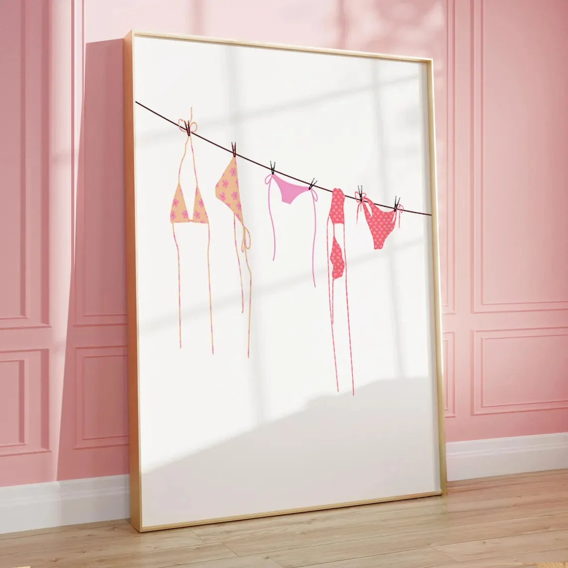 1pcs Pink Meet Me on The Beach Quote Canvas Print Summer Simple Shell Starfish Bikini Coastal Theme Art Poster for Home Decor