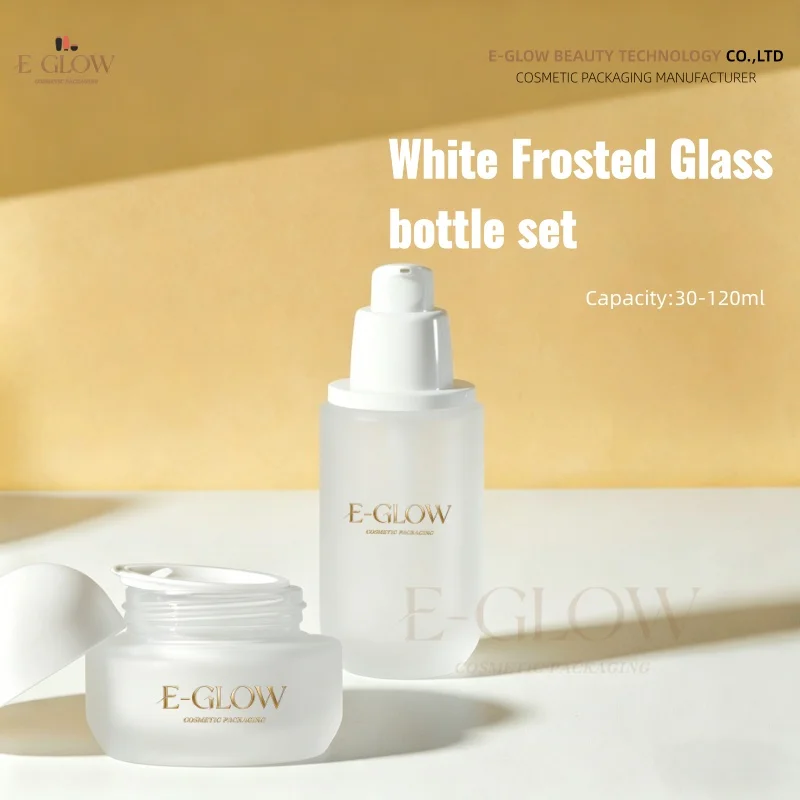 【Logo Custom】1Pcs Cosmetic 50g 100ml Frosted Matte Clear Skincare Packing Cream Cosmetic Glass Jars with Screw Top Lids