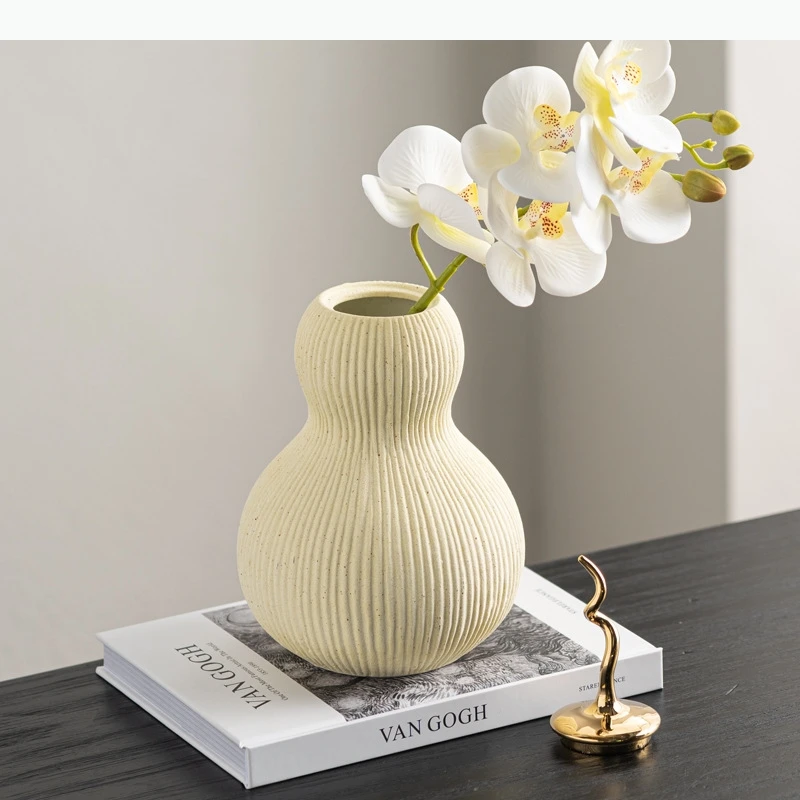 Gourd Shape Flower Vase Ceramic Storage Streak Artificial Hoist Airtight Flower Pot Home Decoration Accessories