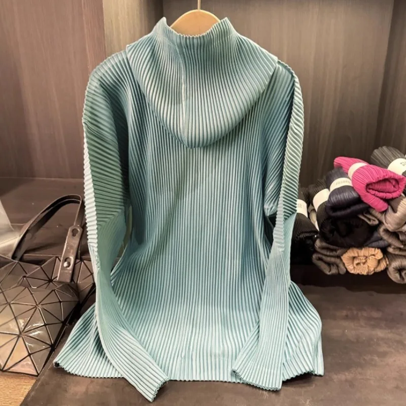 

Miyake осенний новый кардиган на молнии, куртка с капюшоном, универсальная повседневная плиссированная однотонная тонкая блузка, куртка без морщин, спортивная одежда