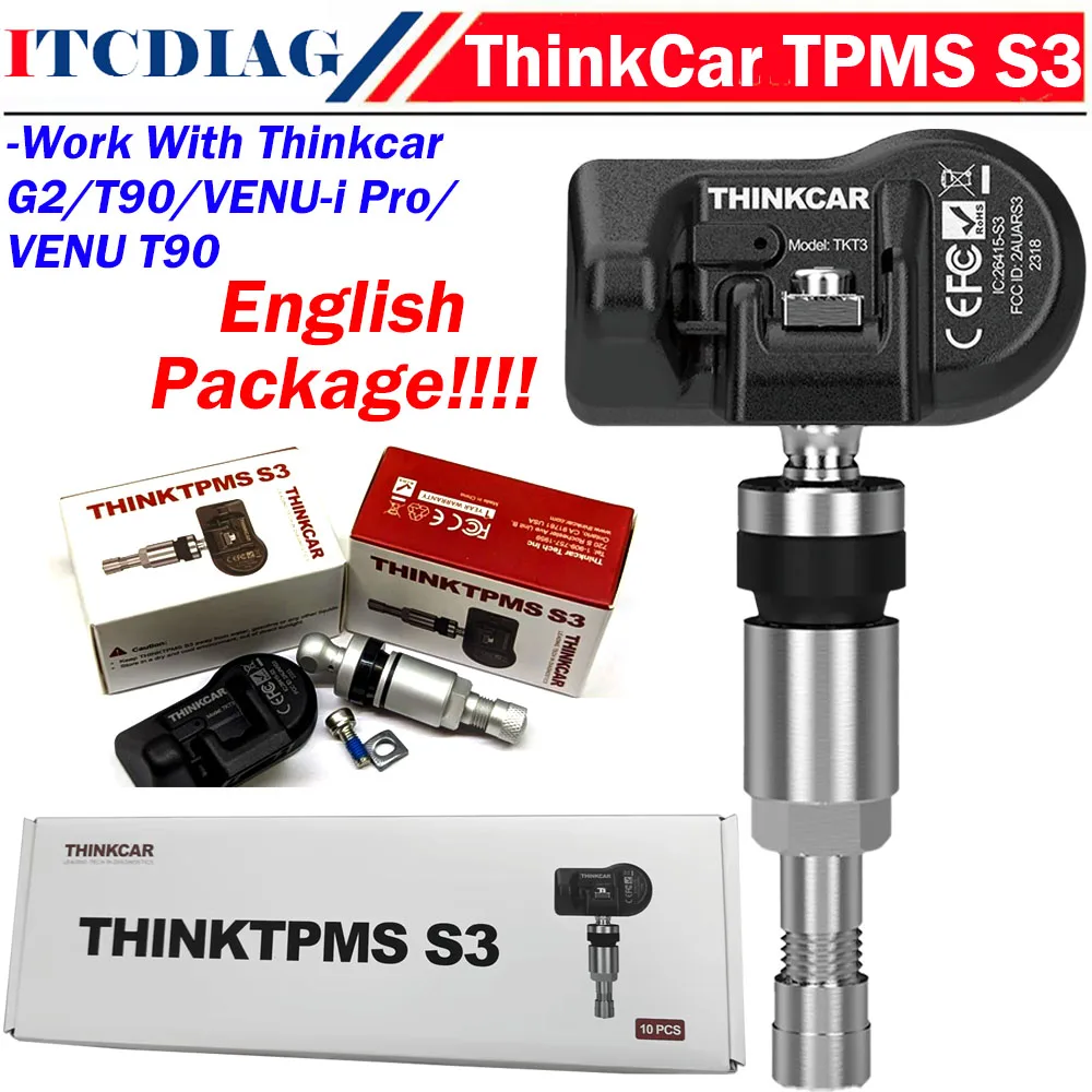 English Package THINKCAR THINKTPMS S3 Programmable Tire Pressure Sensor 315/433MHz Covering 98% Vehicles THINKTPMS TKT3 for T90