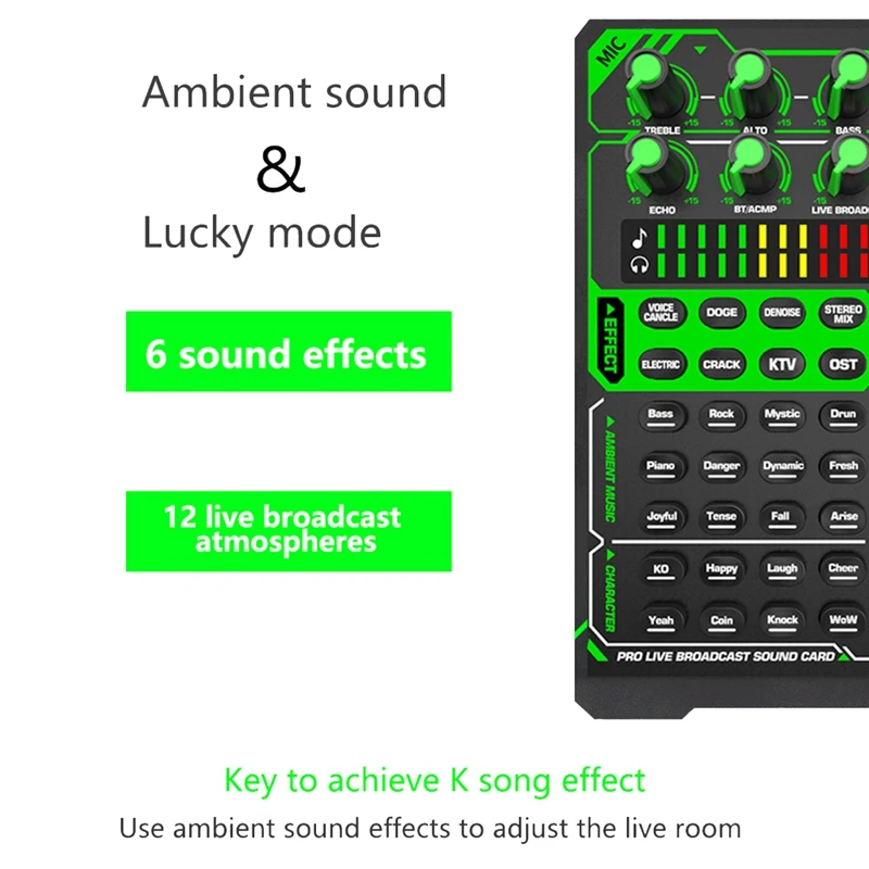 Placa de som do telefone microfone de áudio placa de som externa bluetooth recarregável display efeito de gravação de transmissão ao vivo