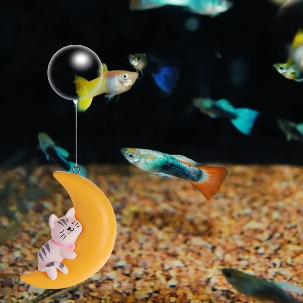 Eco-friendly Rabbit Cat Moon Float Figurines Mini Fish Tank Decorations Aquarium Accessories Mini Aquarium Floating Decor