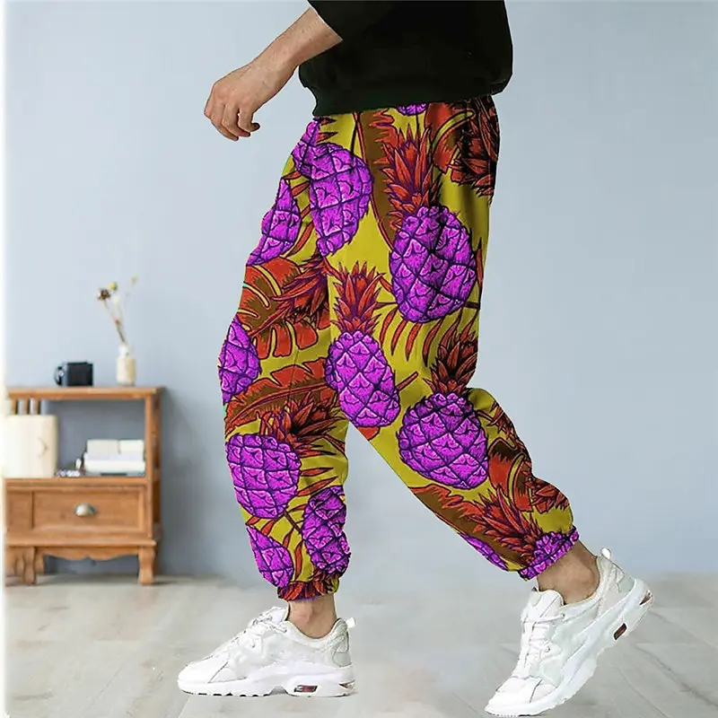

Men's 2026 Sweatpants, Pineapple Graphics Polyester Joggers, Slim Fit Casual Lounge Pants With Pockets, Spring Autumn Streetwear