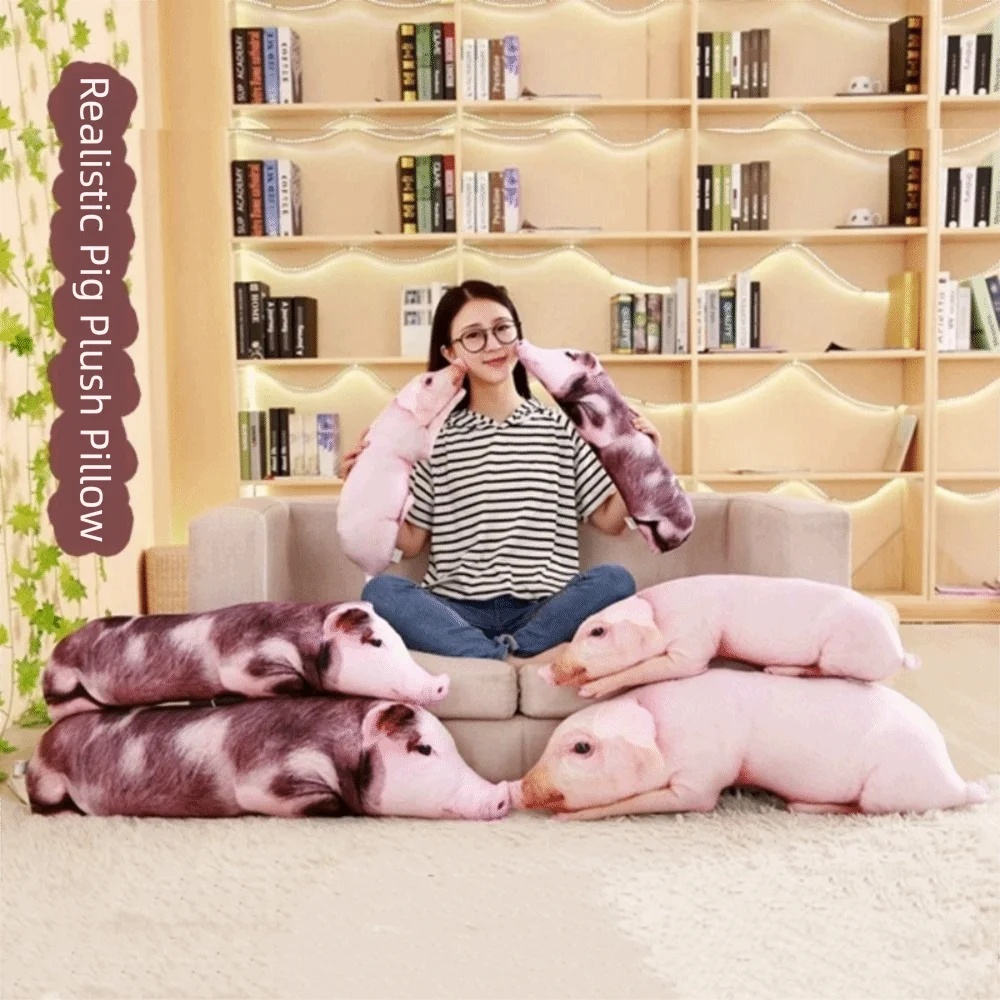 Creative 3D Printing Pig Stuffed Pillow Simulated 50cm 70cm Pig Plush Toy Realistic Sofa Bedroom Pig Cushion Kids Toy