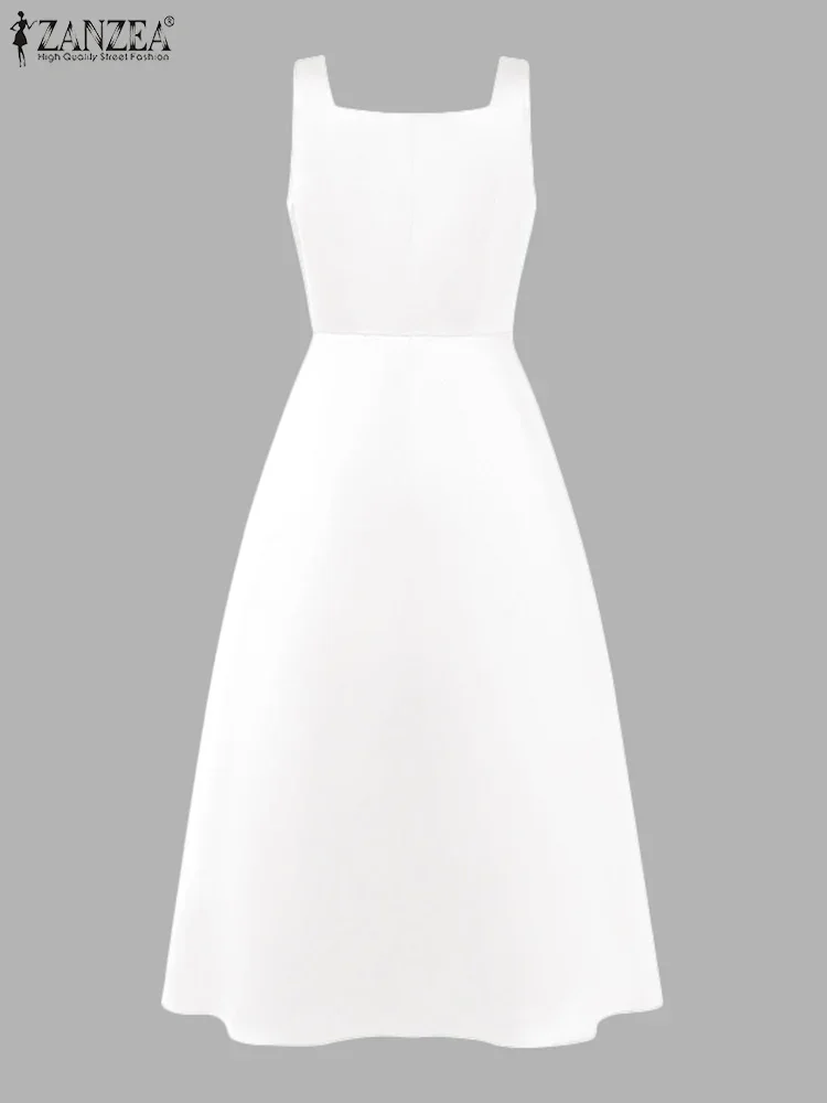 ZANZEA femmes élégantes Robe de soirée sans bretelles 2025 été Sexy Satin débardeur robes col carré Maxi robes vacances taille Robe