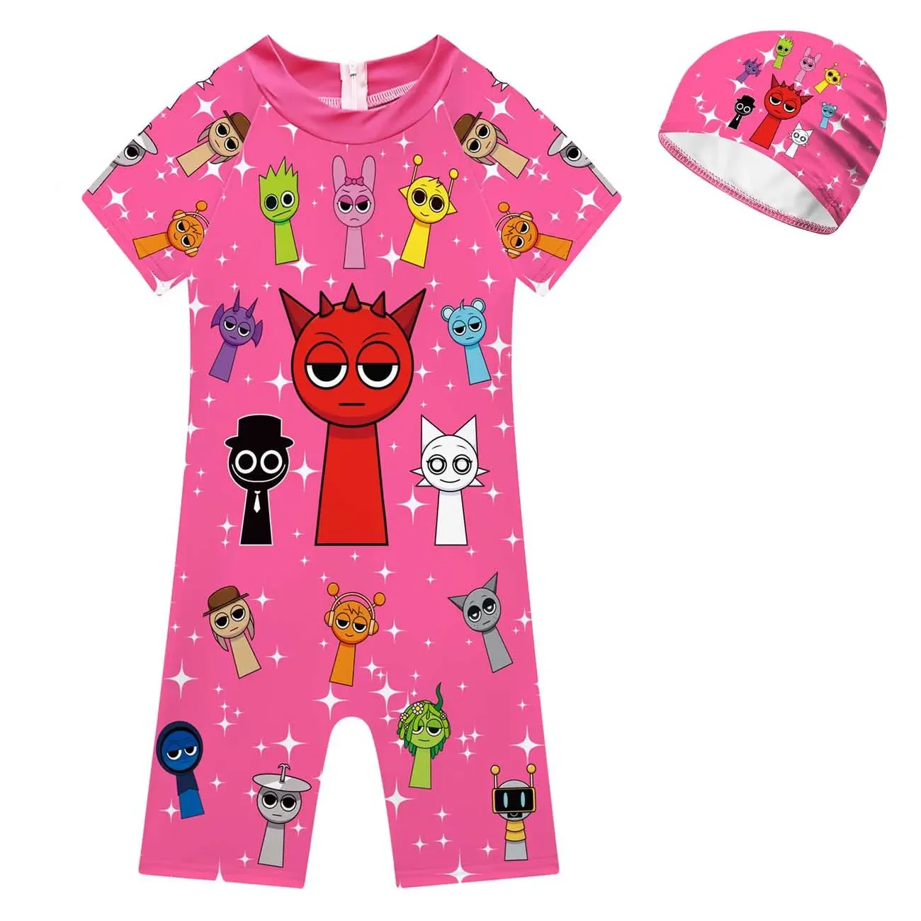 Summer Sprunki Plush Swimwear Kids Costume Toddler Baby One-piece Swimming Cap Bathing Suit Boys Girls Sprunki Print Beachwear view 6