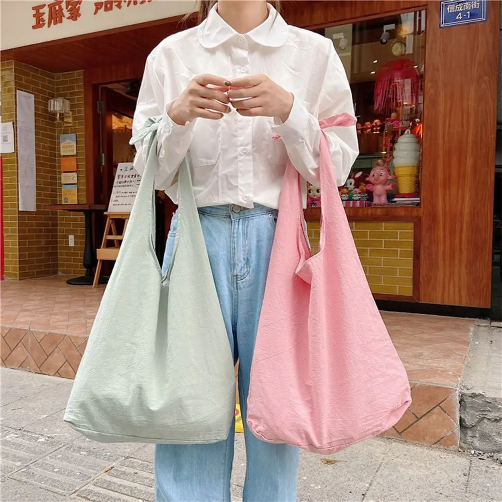 Solid Color Tote Bag Leisure Multicolor Daily Shoulder Bag Large Capacity Casual Knot Cloth Bag Women Girls