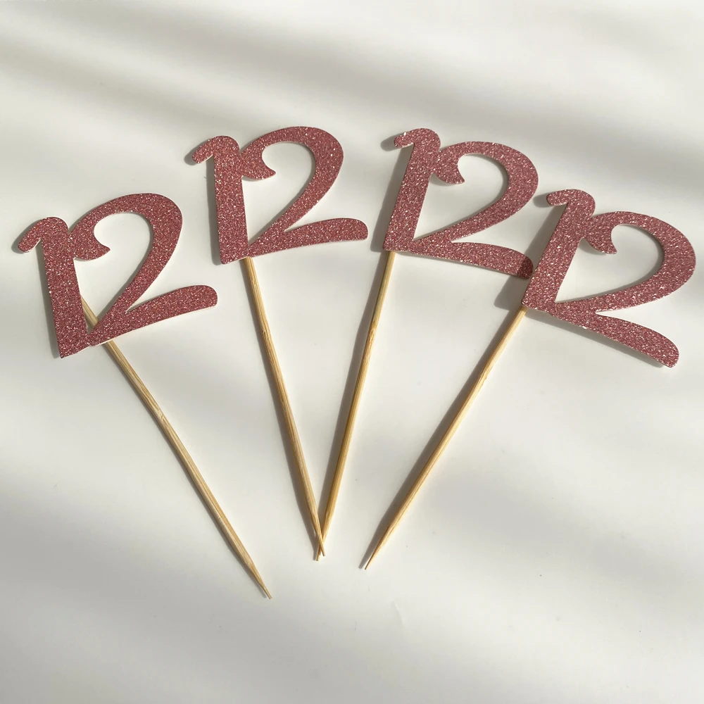 

Toothpicks number 12 Bat Mitzvah 16 pcs Rosegold Decorations for daughter mitzvah