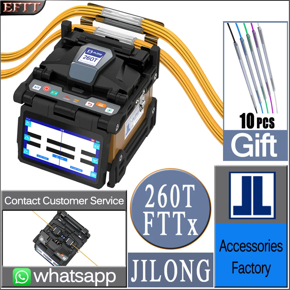 JILONG KL-260T Fully Automatic Multilingual Fiber Optic Fusion Splicer FTTH 4 Motors Welder Splicing Machine VFL OPM Tool Kits