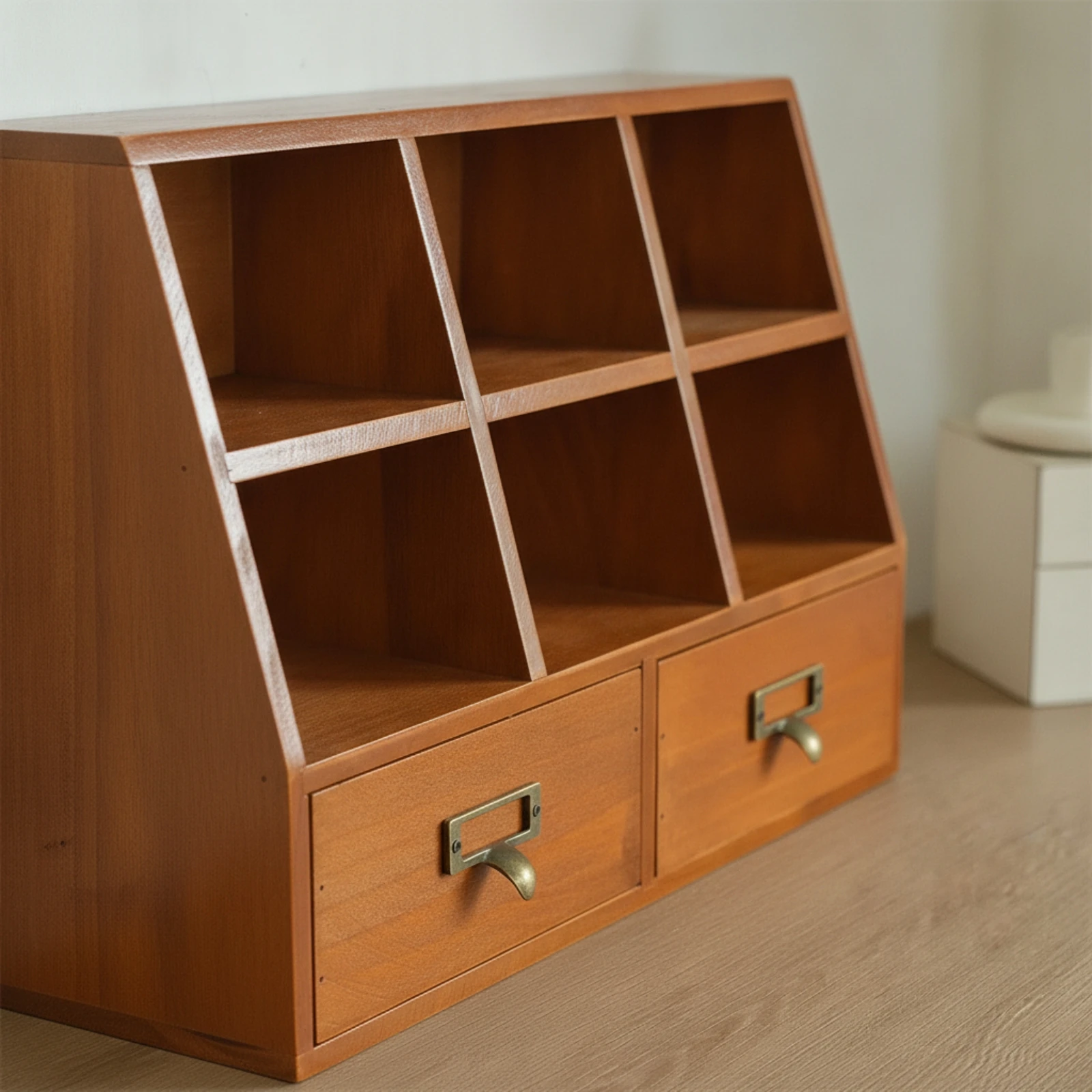 Wooden Desktop Organizer with Drawers Vintage-Style Desktop Organizer with Drawers Multi-Purpose Compact for Vanity