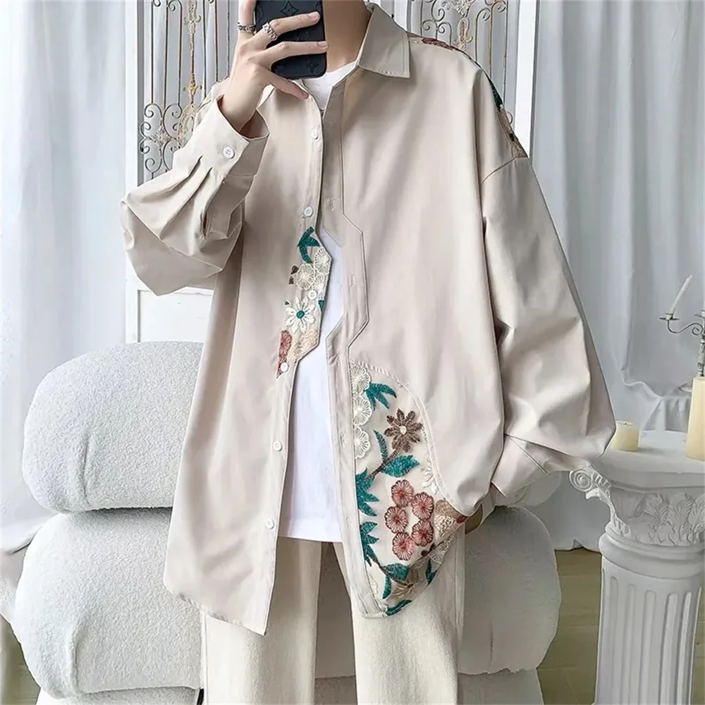 Spring new style of Chinese embroidered shirt men and women's national fashion design sense minority ethnic wind long-sleeved sh