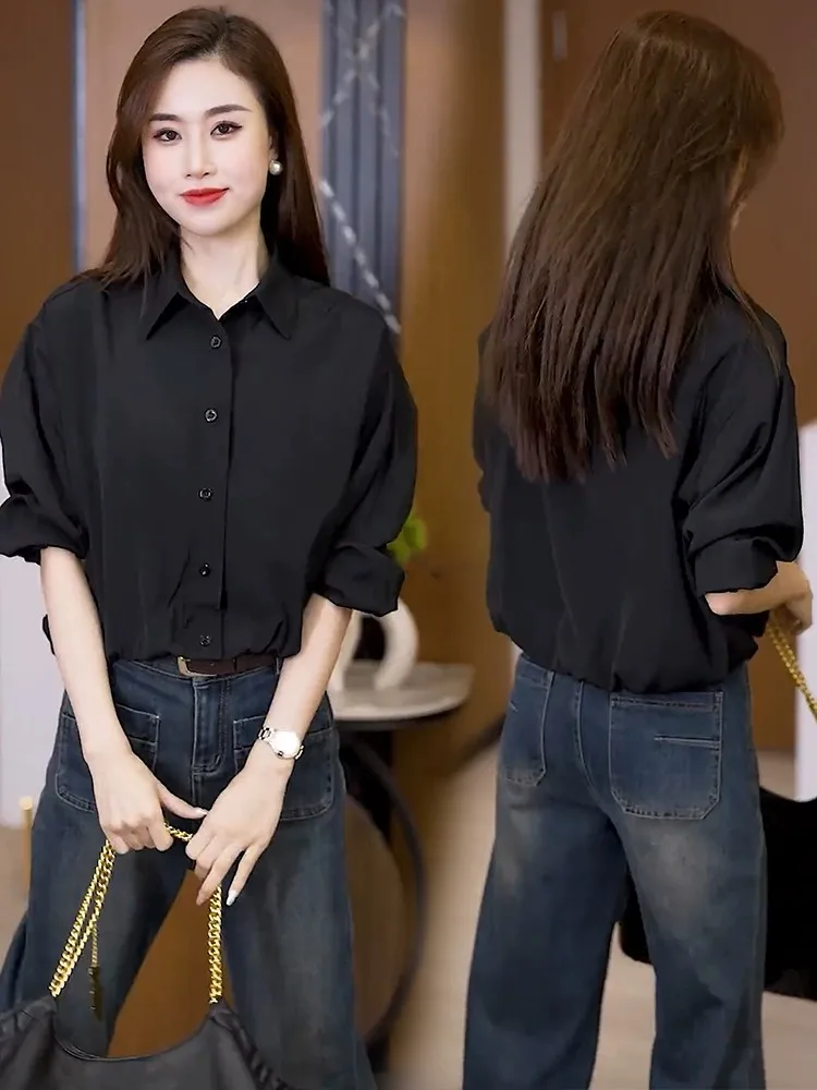 Fashionable Short Women's Shirt Cover Belly Bottom Shirt Early Spring Clothes Design Sense Quality Base Shirt Popular Style