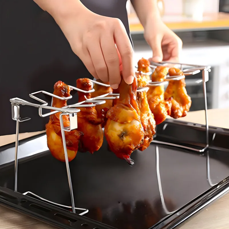 Stainless Steel Folding Chicken Leg Rack, Simple Household Portable Barbecue Kit, High Temperature Resistance, BBQ Kit