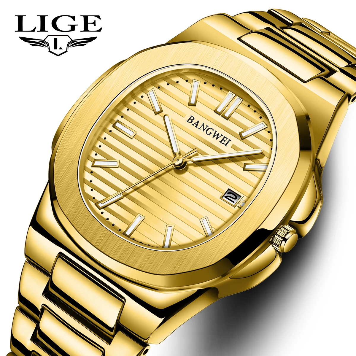 

LIGE High Quality Luxury Design Square Quartz Watch for Men Top Brand Wristwatch Solid Steel Waterproof Fashion Calend Male Gift