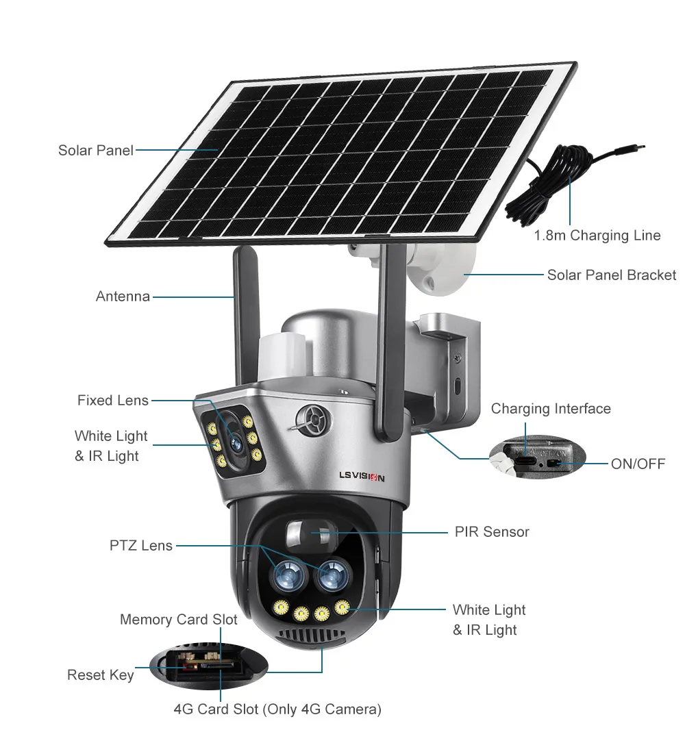 LS VISION V380 Dual Lens WIFI/4G Camera Solar 10X Zoom PIR Human Detection Night Vision Outdoor Security Video Cam 8MP 4K Cctv