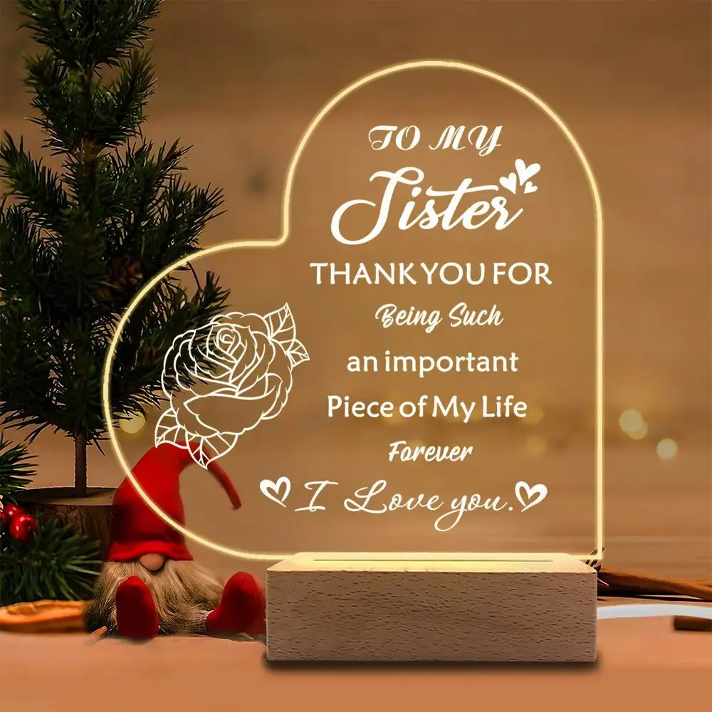 1 peça acessórios de fotografia de exibição luminosa acrílica, base USB, presente de irmã, estatuetas eu te amo