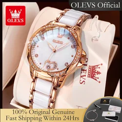OLEVS-Reloj de pulsera automático para mujer, accesorio Original con diseño de corazón, bisel de diamante, correa de cerámica, mecánico, 6631