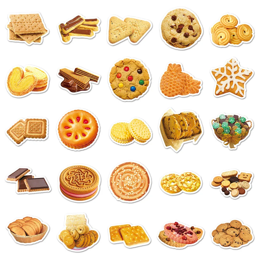 10/30/50PCS Mixed Real Cookie Stickers Funny Decoration Fridge Phone Laptop Scrapbook Classic Food Graffiti Decals Kids Gift Toy