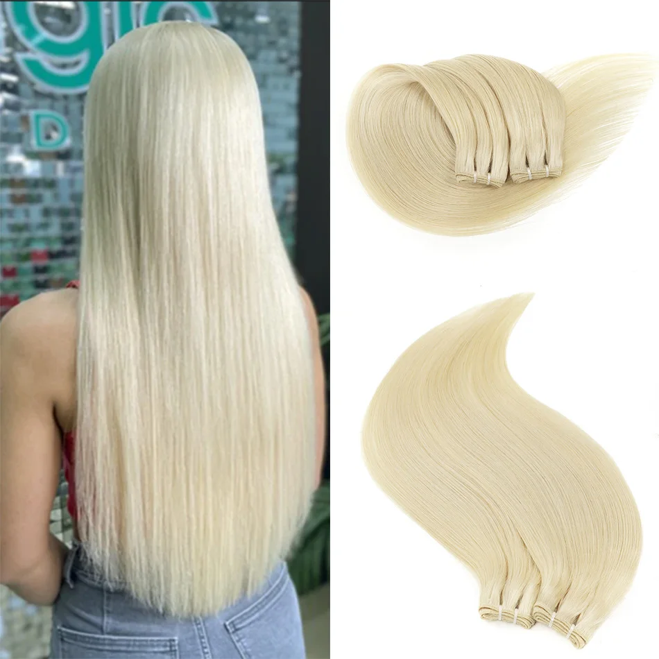 

Blonde Human Hair Bundles 100g Straight Double Drawn Weft 100% European Remy Natural Human Hair Weaves Extension For Salon