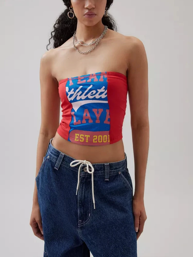 Europe and the United States spring and summer new tube top vest Y2k fashion retro letter printing pattern slim and simple vest.