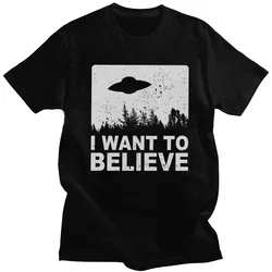 Men Clothing I Want To Believe Print Tshirt Vintage O-Neck Shirt Alien UFO Area 51 Tee Fashion Creativity Men Women Short Sleeve